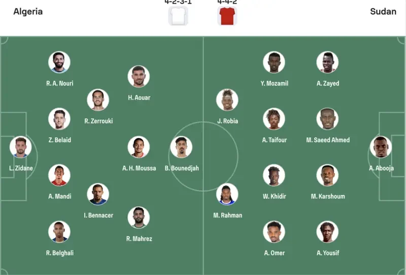 đội hình dự kiến algeria vs sudan